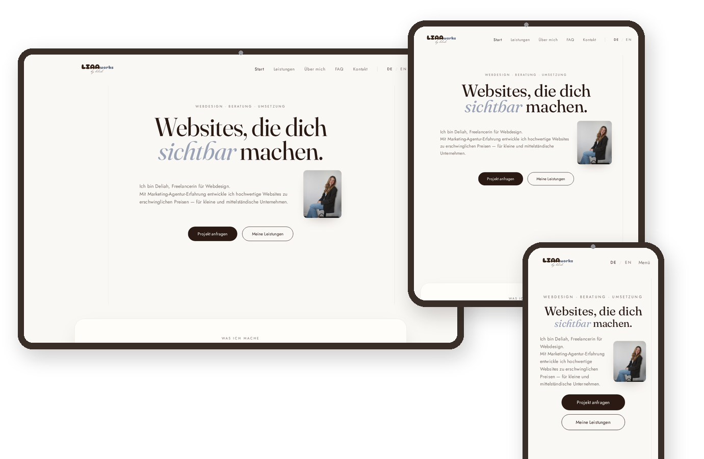 Die liaa works by deliah Website auf Desktop, Tablet und Smartphone